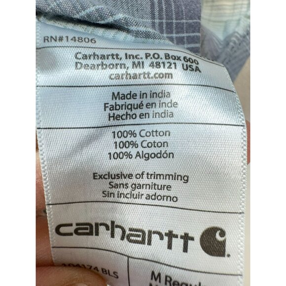 Carhartt Mens Button Down Shirt Size M Blue Plaid Relaxed Fit Pockets Casual - Picture 4 of 11